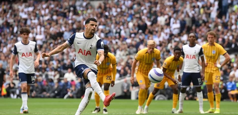Tottenham player taking a penalty against Brighton