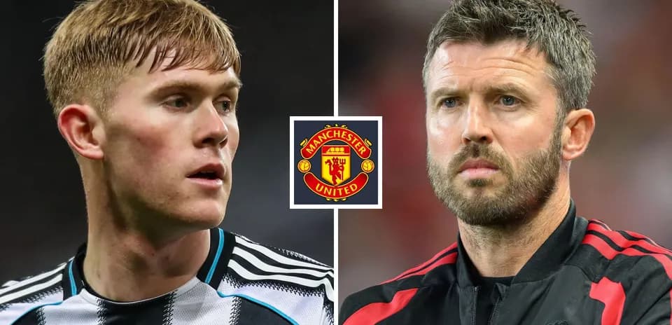 Two football players with Manchester United logo between them