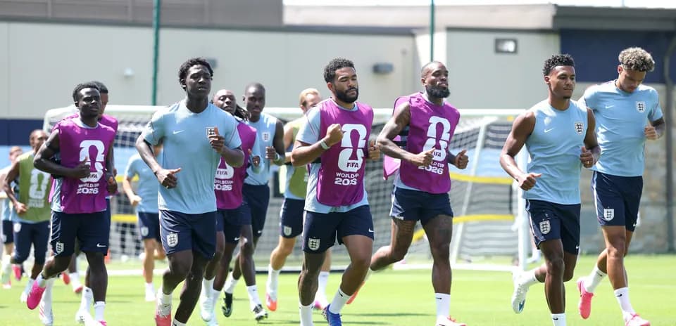 England team jogging during training session