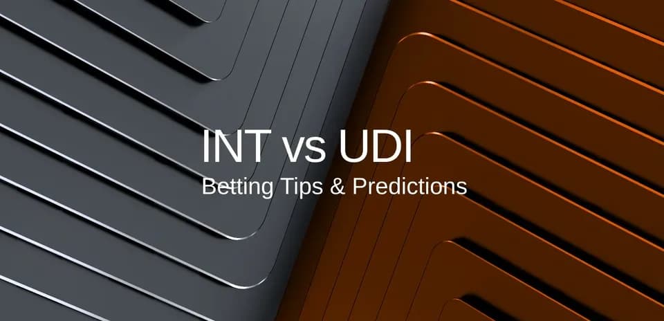 Graphic displaying INT vs UDI betting tips and predictions