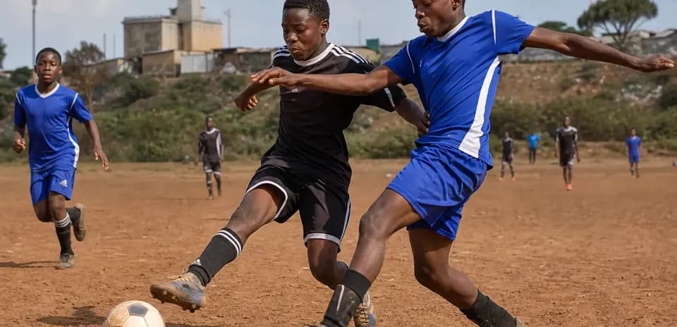 Two players contesting for the ball on field