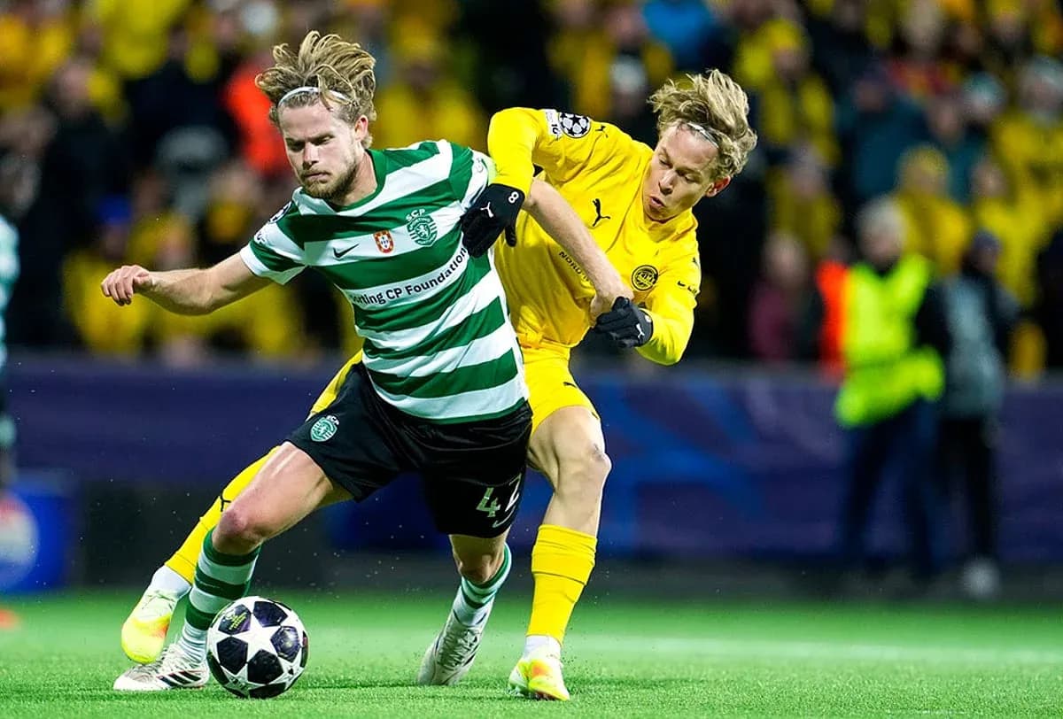Sporting CP player challenged by Bodo/Glimt opponent