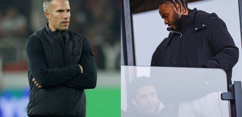 Two men, one on pitch and one in stand
