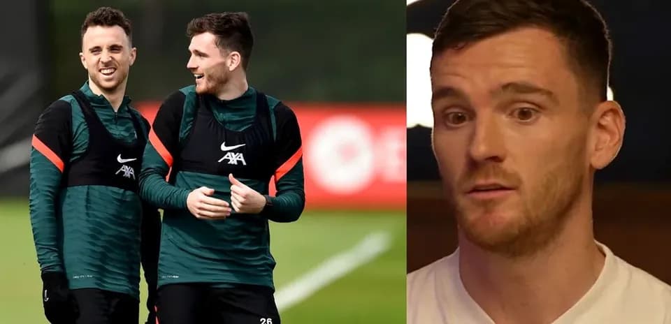 Two players laughing during training session at Liverpool