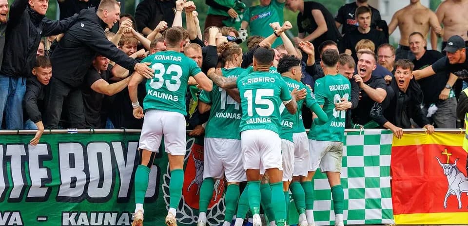 Žalgiris players celebrating with fans in Kaunas