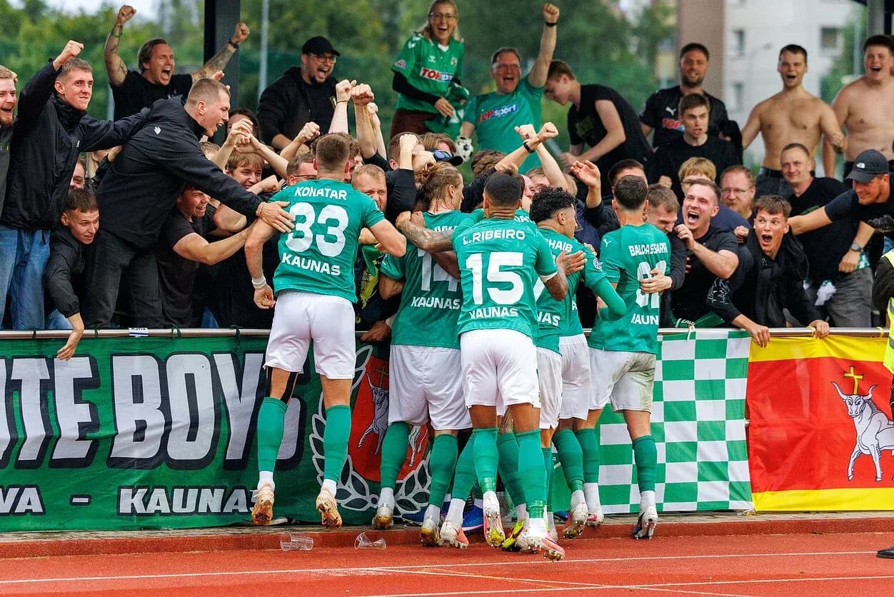 Žalgiris players celebrating with fans in Kaunas