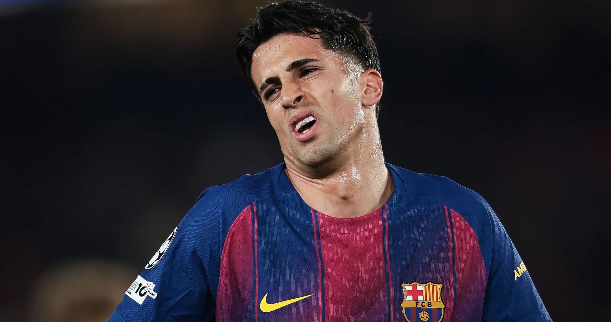 Player reacting during a match in Barcelona jersey