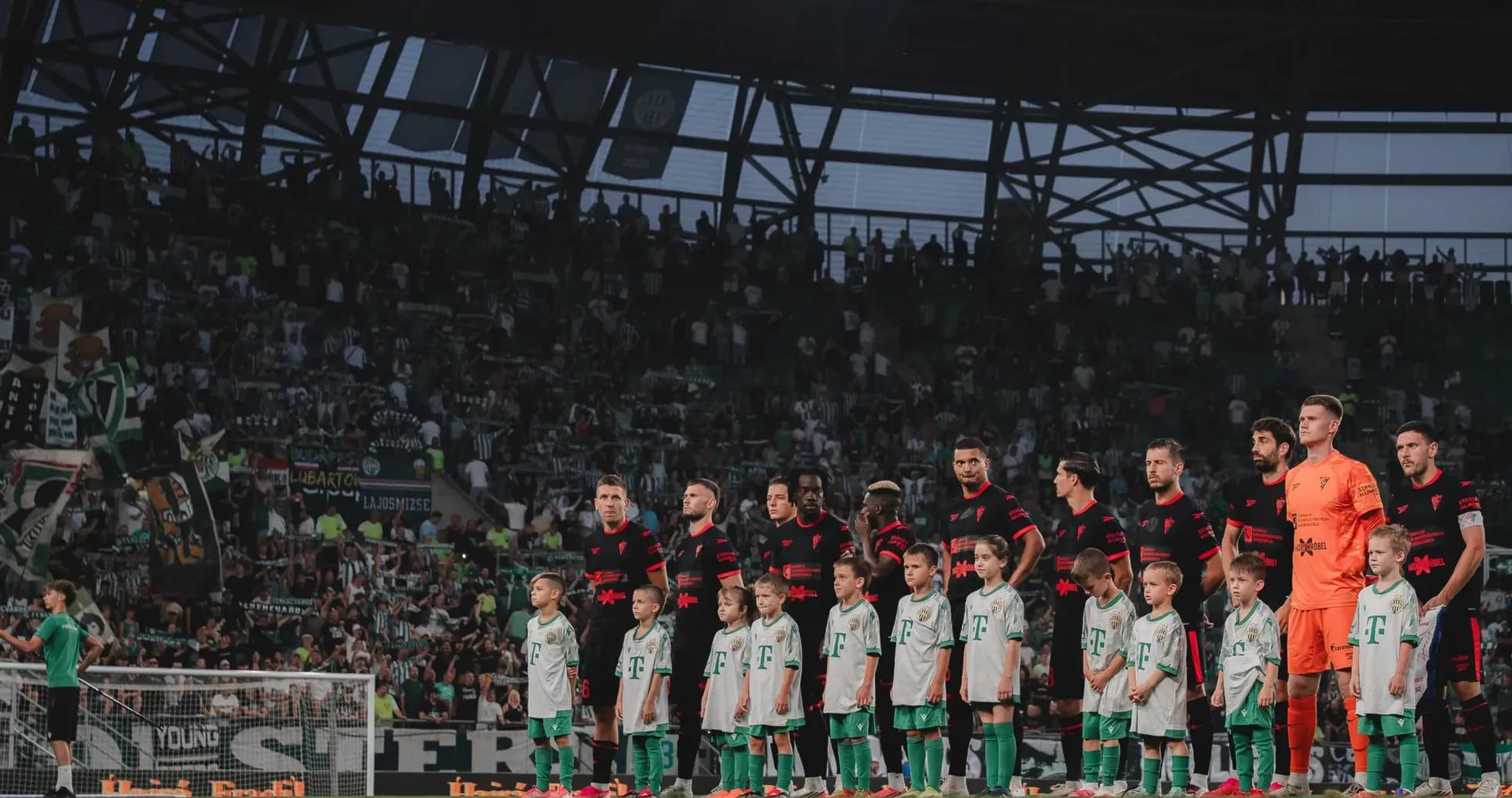 Teams lined up before UEFA Europa League match