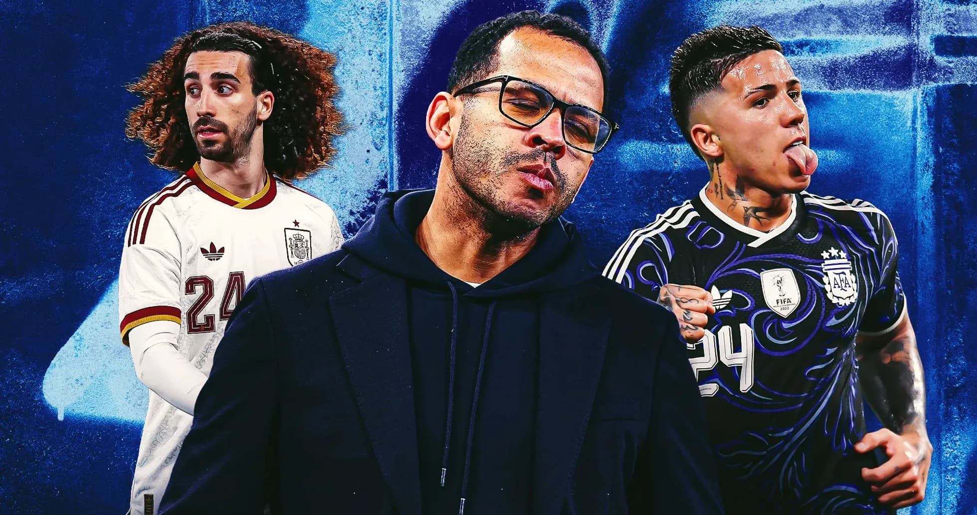 Three football players with different jerseys posing together