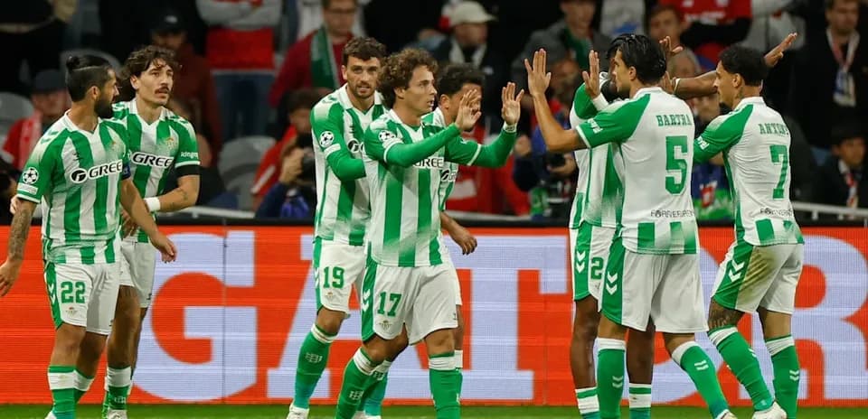 Real Betis players celebrating a goal on the field