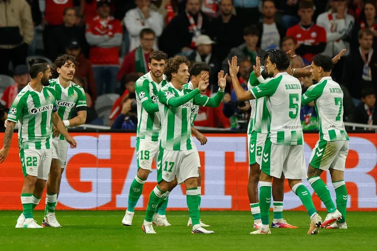 Real Betis players celebrating a goal on the field