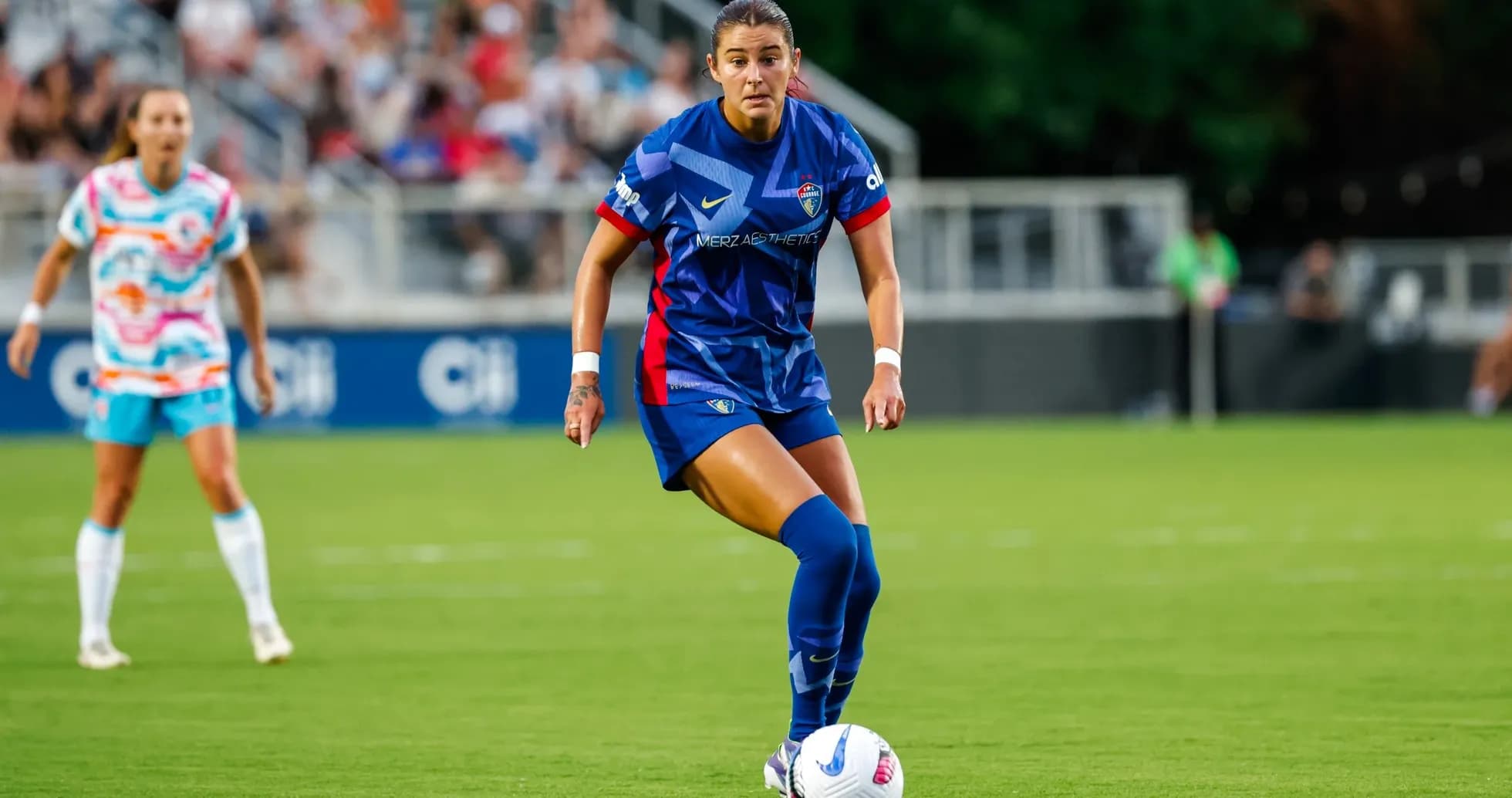 Player dribbling the ball during match
