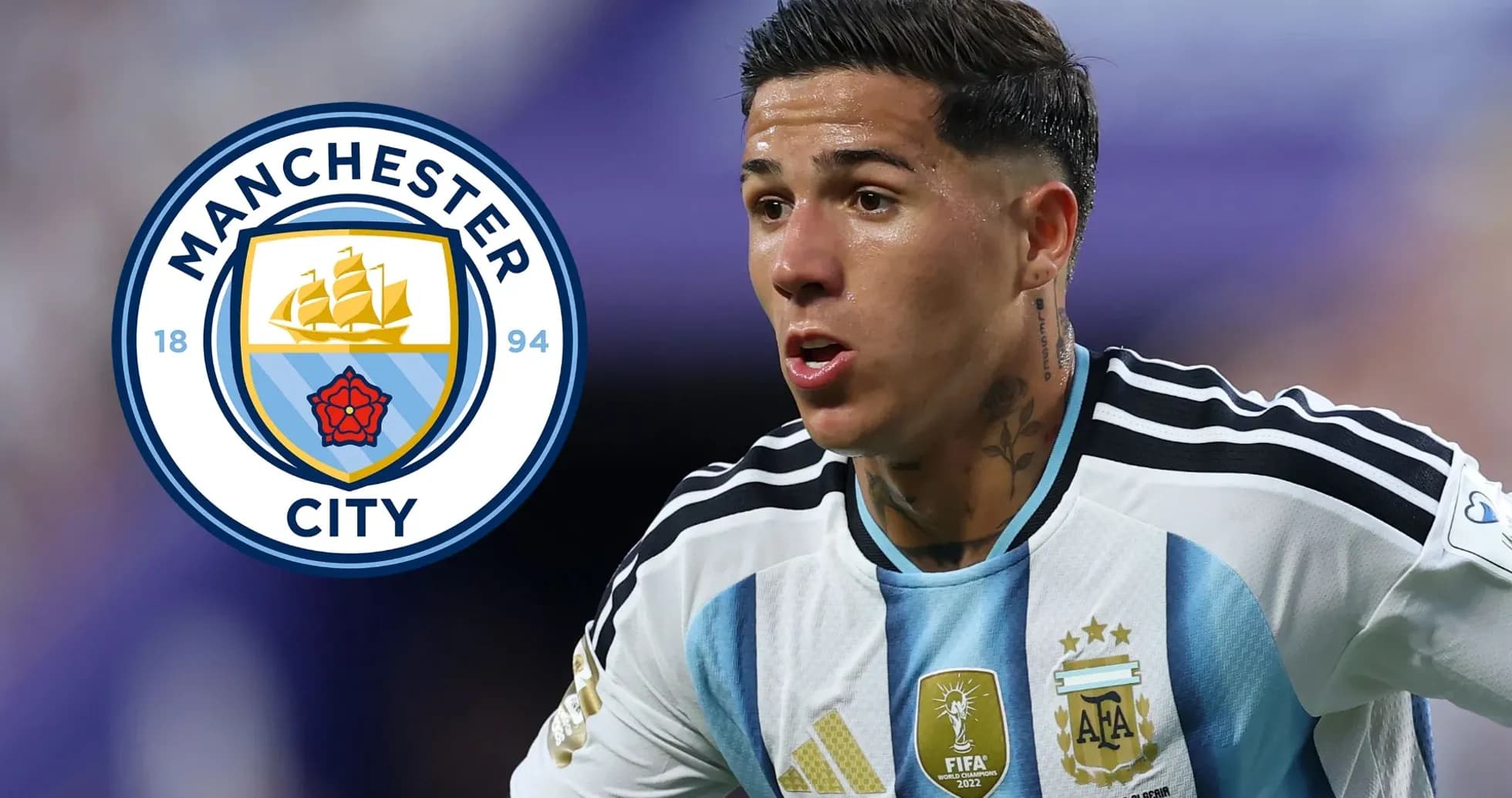 Player in Argentina kit with Manchester City logo Player in Argentina kit with Manchester City logo
