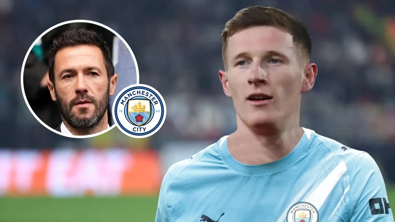 Manchester City player in training kit on field Manchester City player in training kit on field