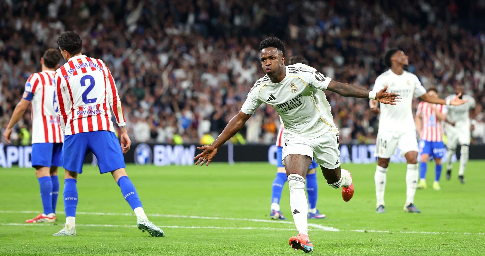 Vinicius Jr celebrating goal against Atletico Madrid Vinicius Jr celebrating goal against Atletico Madrid