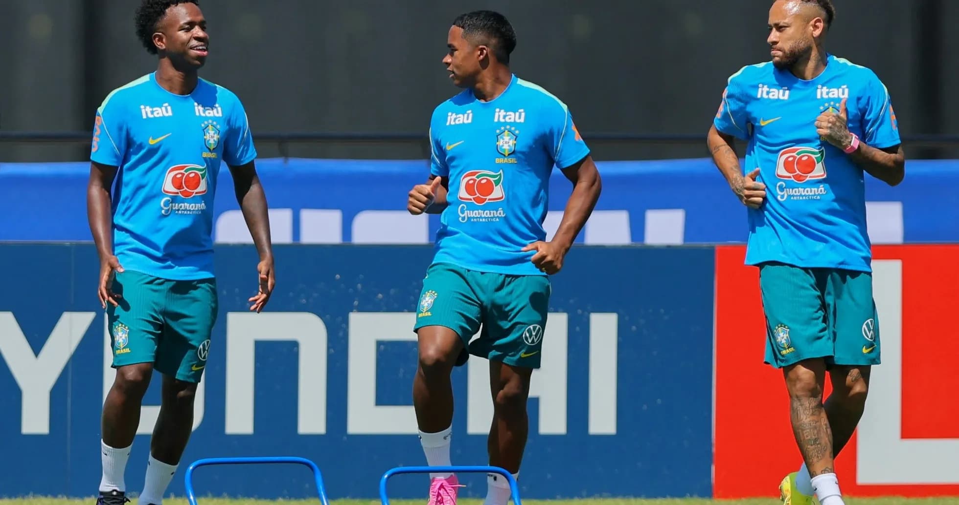 Brazil players training before World Cup match Brazil players training before World Cup match