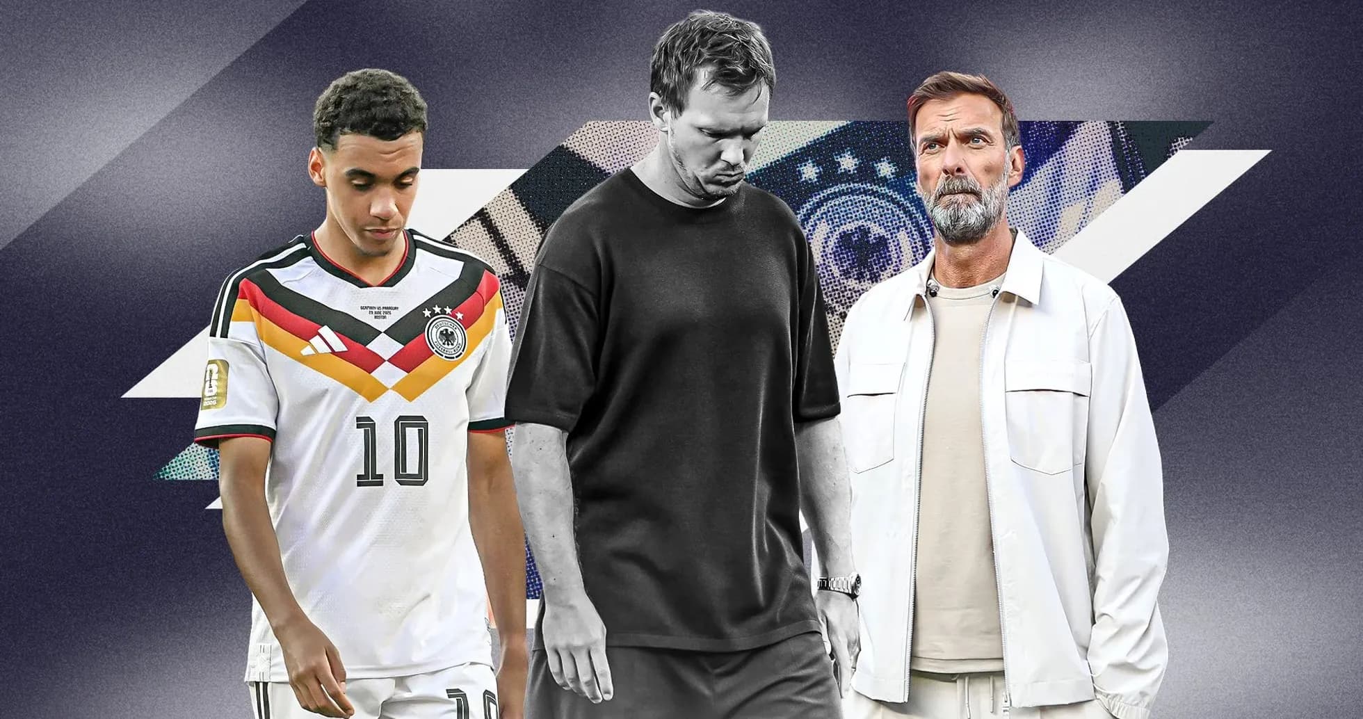 Three individuals in sports attire with Germany flag colors Three individuals in sports attire with Germany flag colors