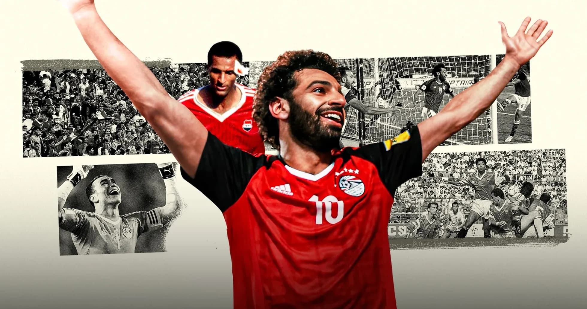 Mohamed Salah celebrating with historical matches background Mohamed Salah celebrating with historical matches background