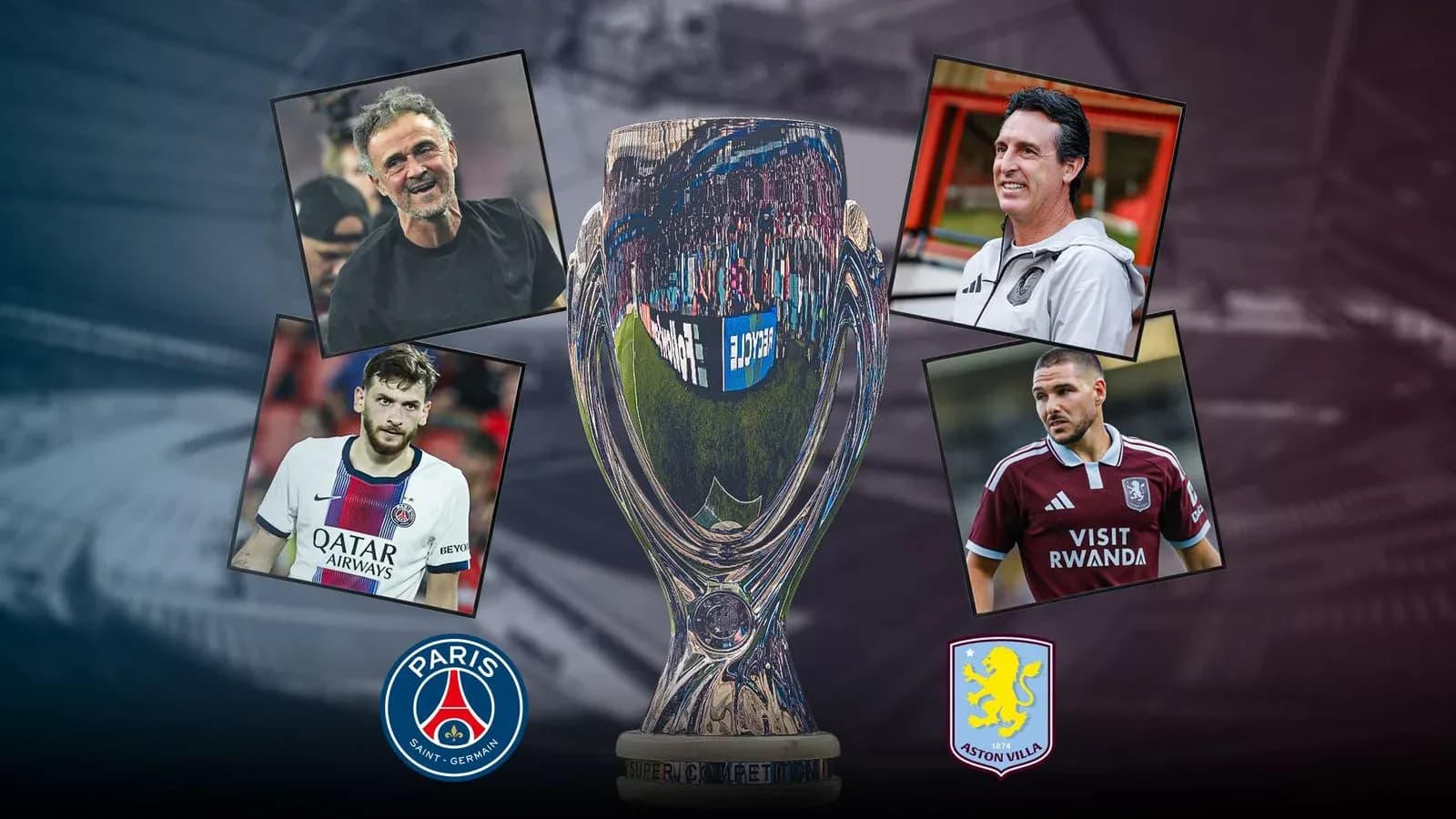 Coaches and players around a trophy for Super Cup Coaches and players around a trophy for Super Cup
