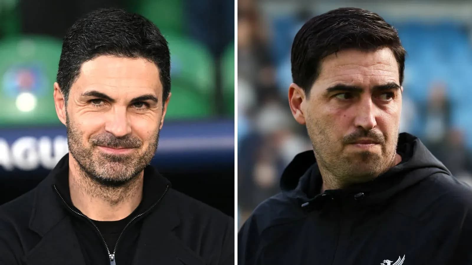 Two football managers on opposite sides of image Two football managers on opposite sides of image