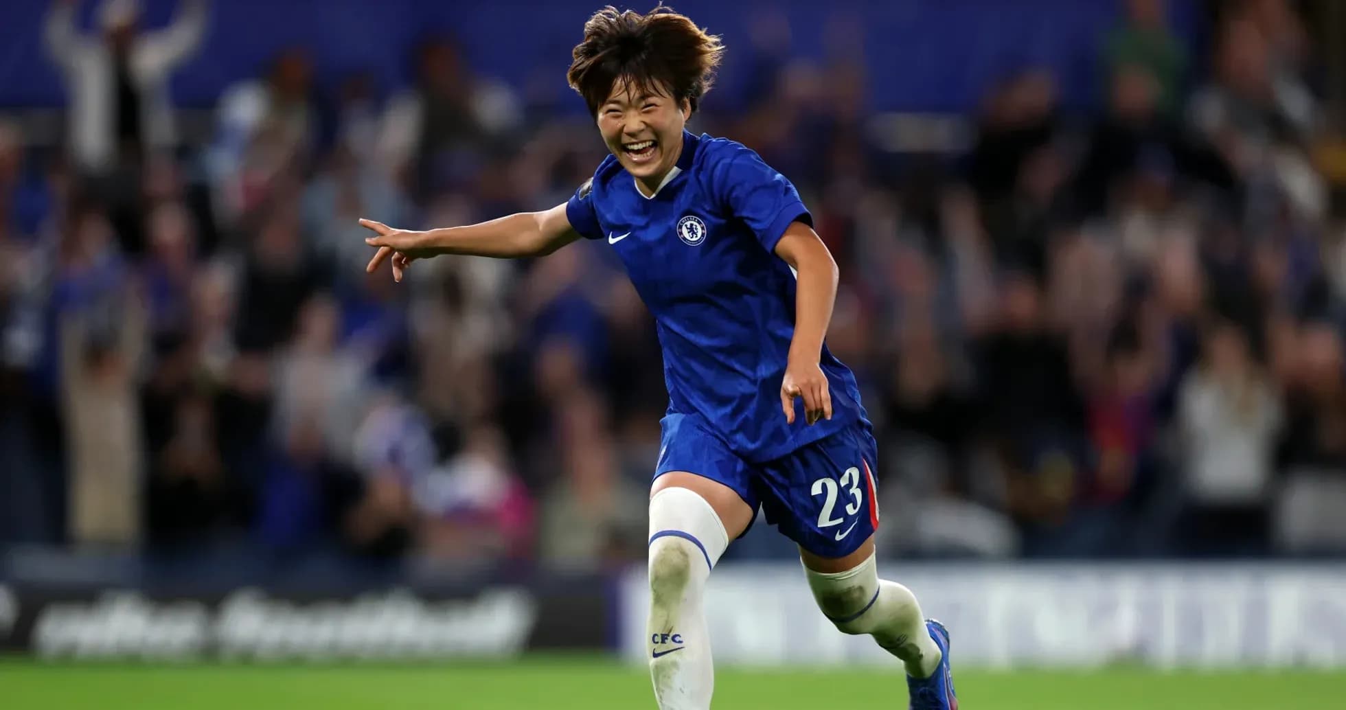 Chelsea player celebrating a goal on the pitch Chelsea player celebrating a goal on the pitch