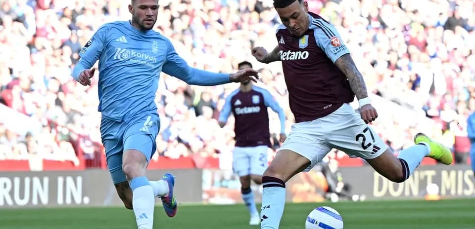 Nottingham Forest player challenges Aston Villa opponent Nottingham Forest player challenges Aston Villa opponent