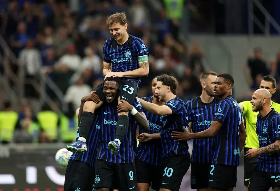 Inter players celebrating a goal Inter players celebrating a goal
