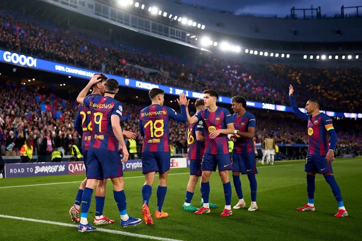 FC Barcelona players celebrating a goal at Camp Nou FC Barcelona players celebrating a goal at Camp Nou