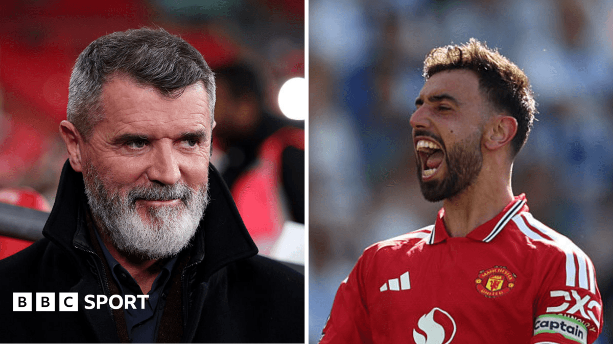 Roy Keane and Bruno Fernandes during match coverage Roy Keane and Bruno Fernandes during match coverage