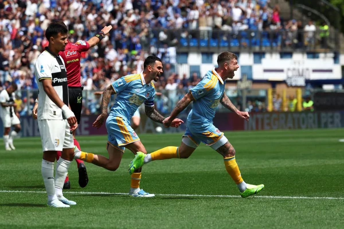 Players celebrating a goal during Serie A match Players celebrating a goal during Serie A match