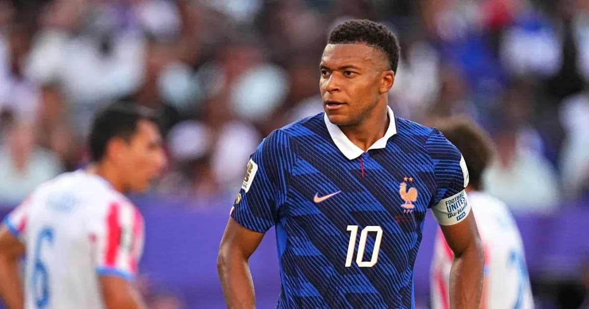 Kylian Mbappé wearing France jersey during match Kylian Mbappé wearing France jersey during match