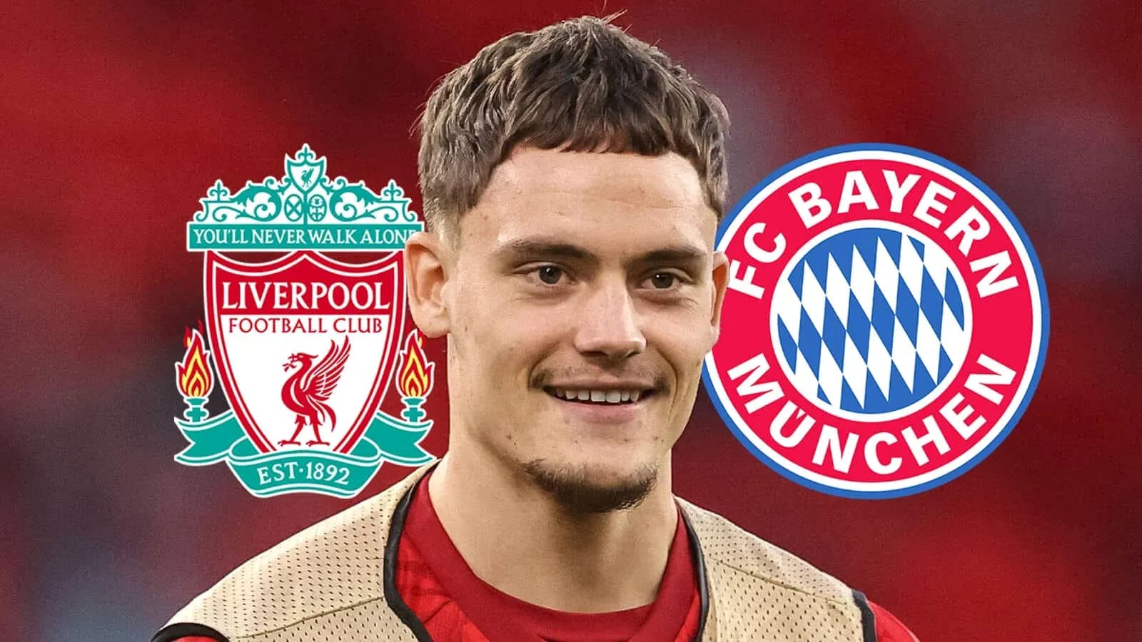 Player with Liverpool and Bayern Munich logos background Player with Liverpool and Bayern Munich logos background