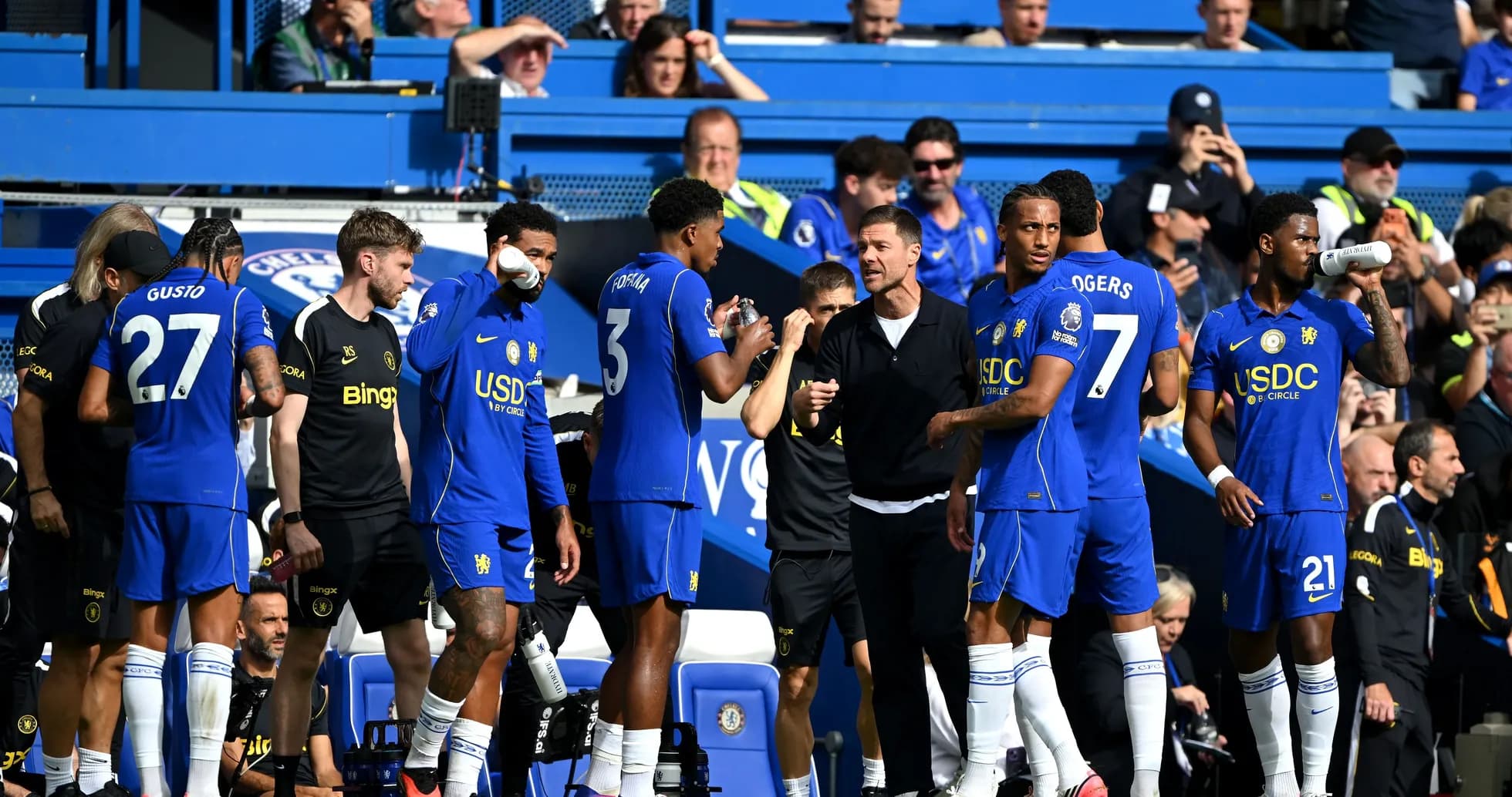 Chelsea players and coach during match warm-up Chelsea players and coach during match warm-up