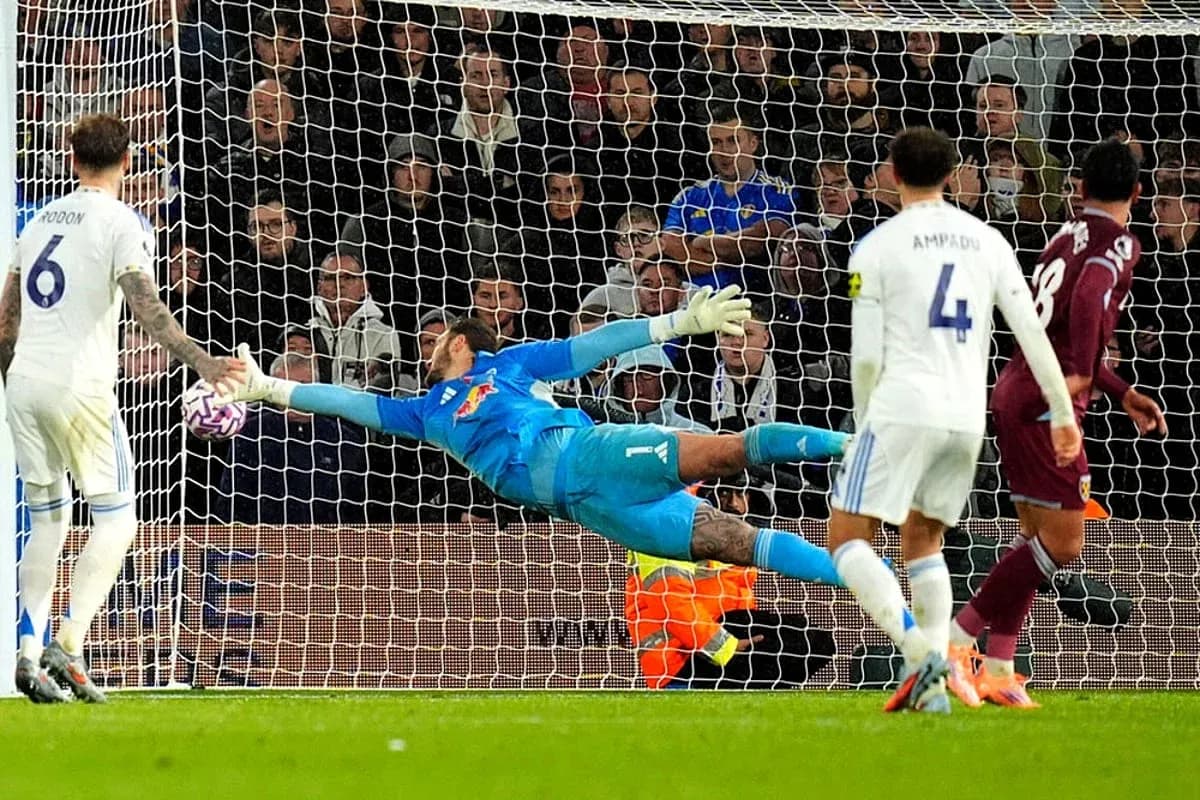 Goalkeeper diving to save a shot on goal Goalkeeper diving to save a shot on goal