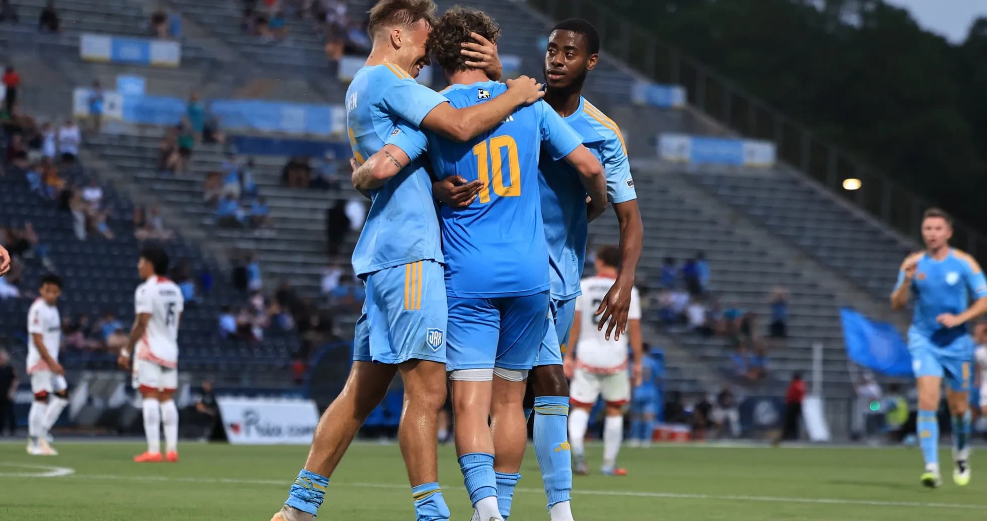 Players celebrating a goal during JAX vs San Antonio Players celebrating a goal during JAX vs San Antonio