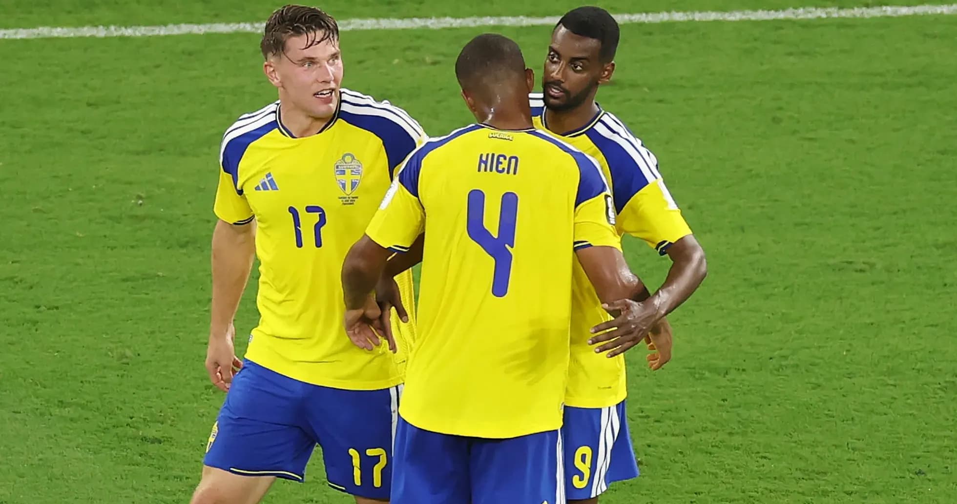 Sweden players celebrating on the field Sweden players celebrating on the field