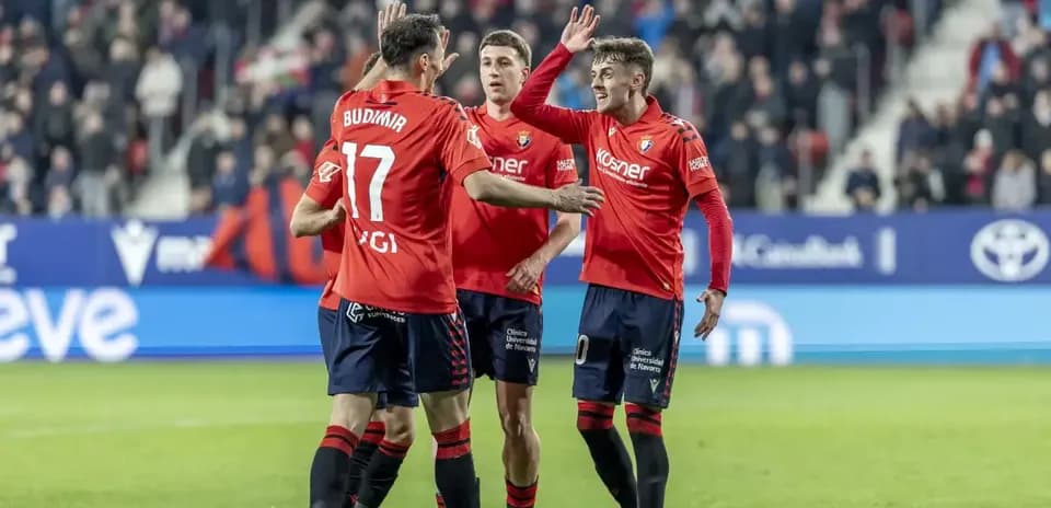Osasuna players celebrating a goal during match Osasuna players celebrating a goal during match