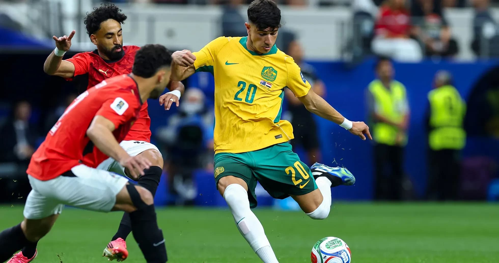 Player kicking ball during Australia vs Egypt match Player kicking ball during Australia vs Egypt match