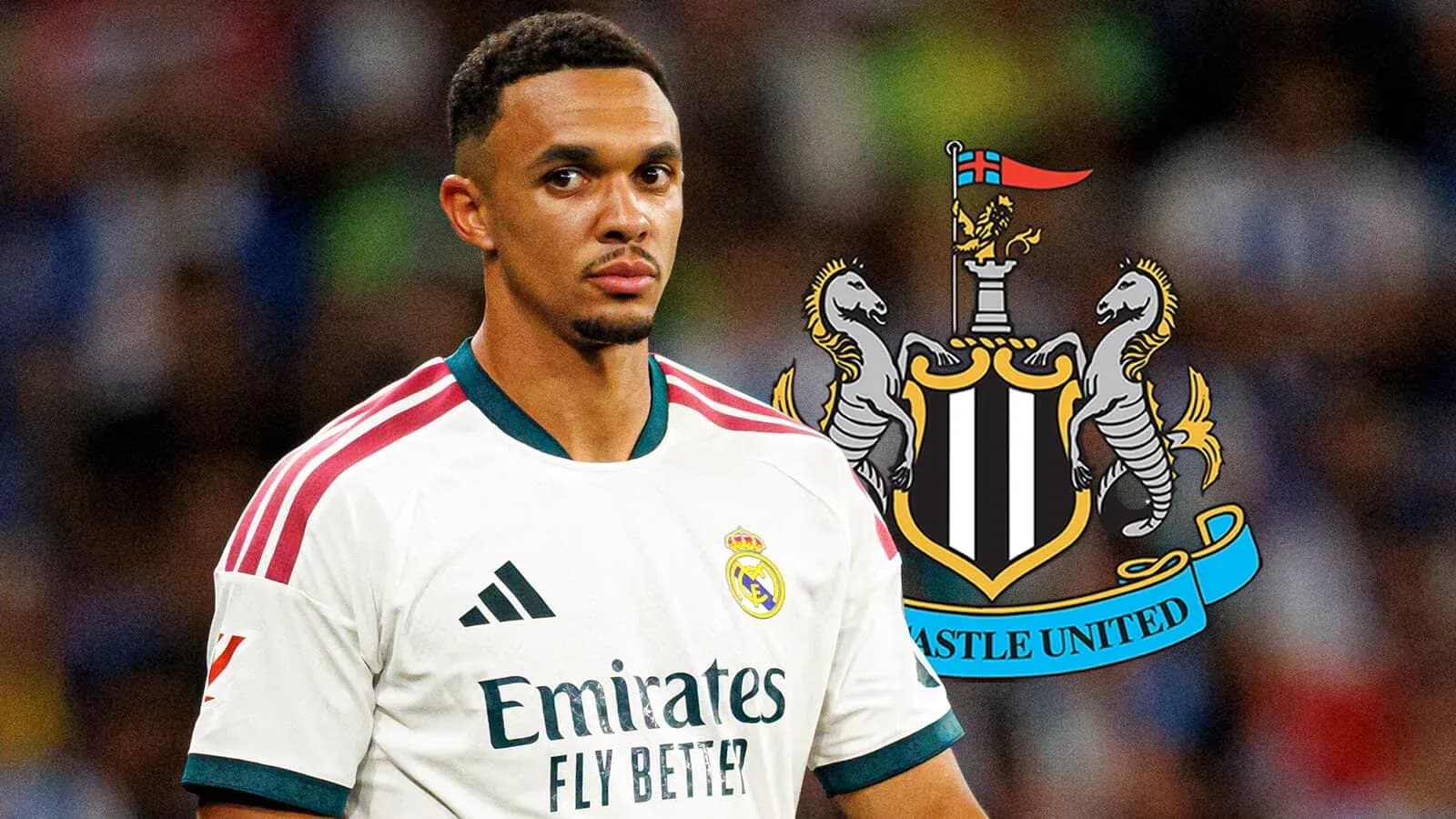 Player wearing Real Madrid kit with Newcastle United logo Player wearing Real Madrid kit with Newcastle United logo