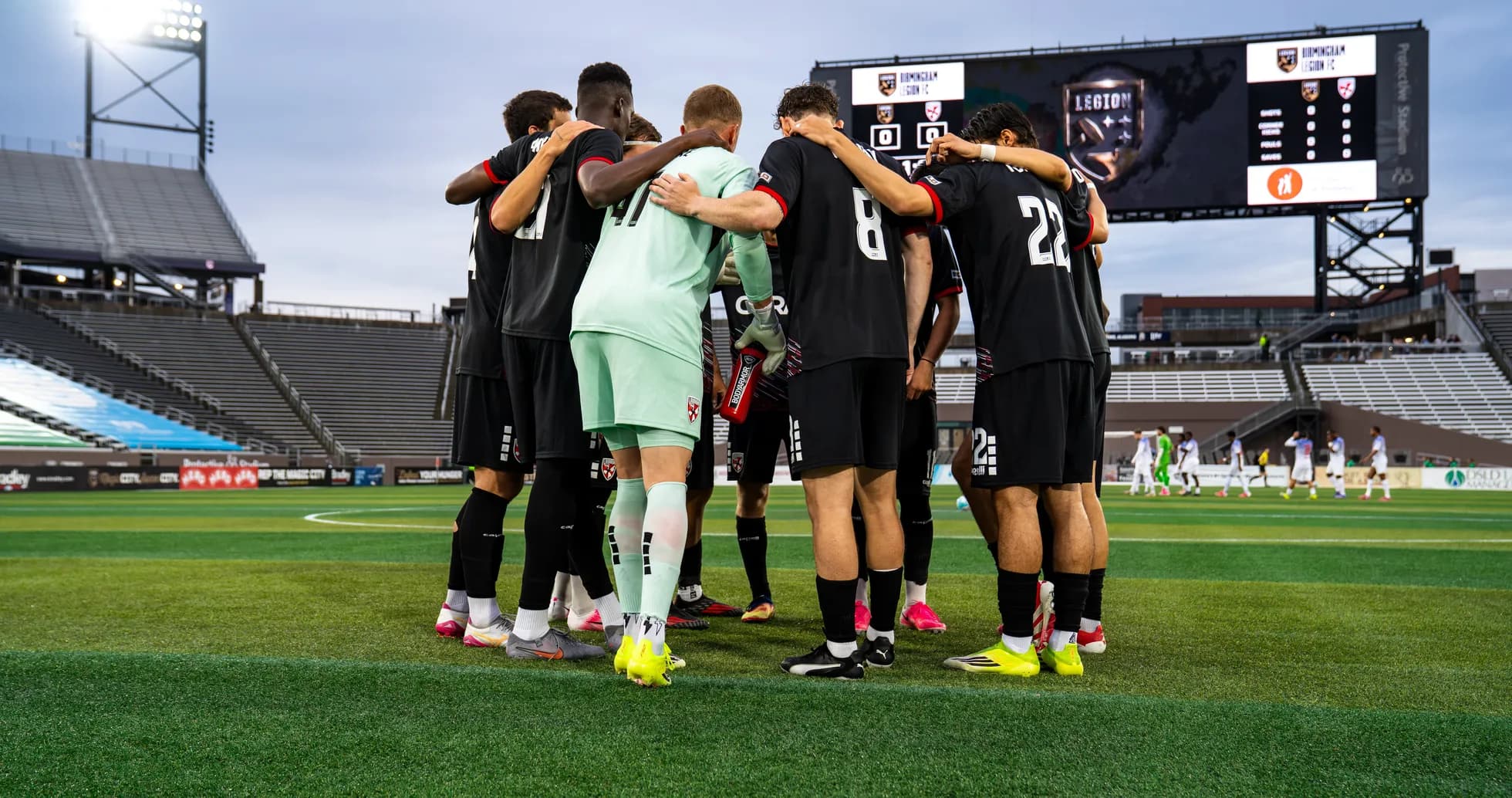 Birmingham Legion players huddling before match Birmingham Legion players huddling before match