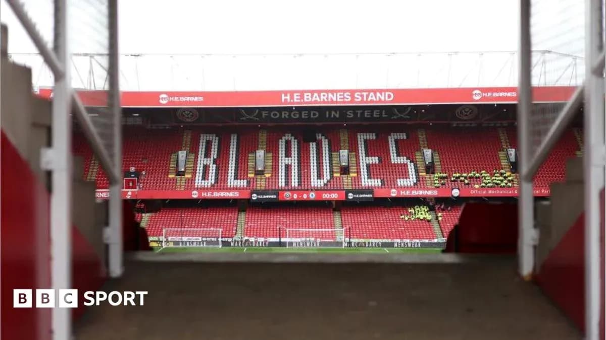 Sheffield United's stadium with 'BLADES' displayed Sheffield United's stadium with 'BLADES' displayed