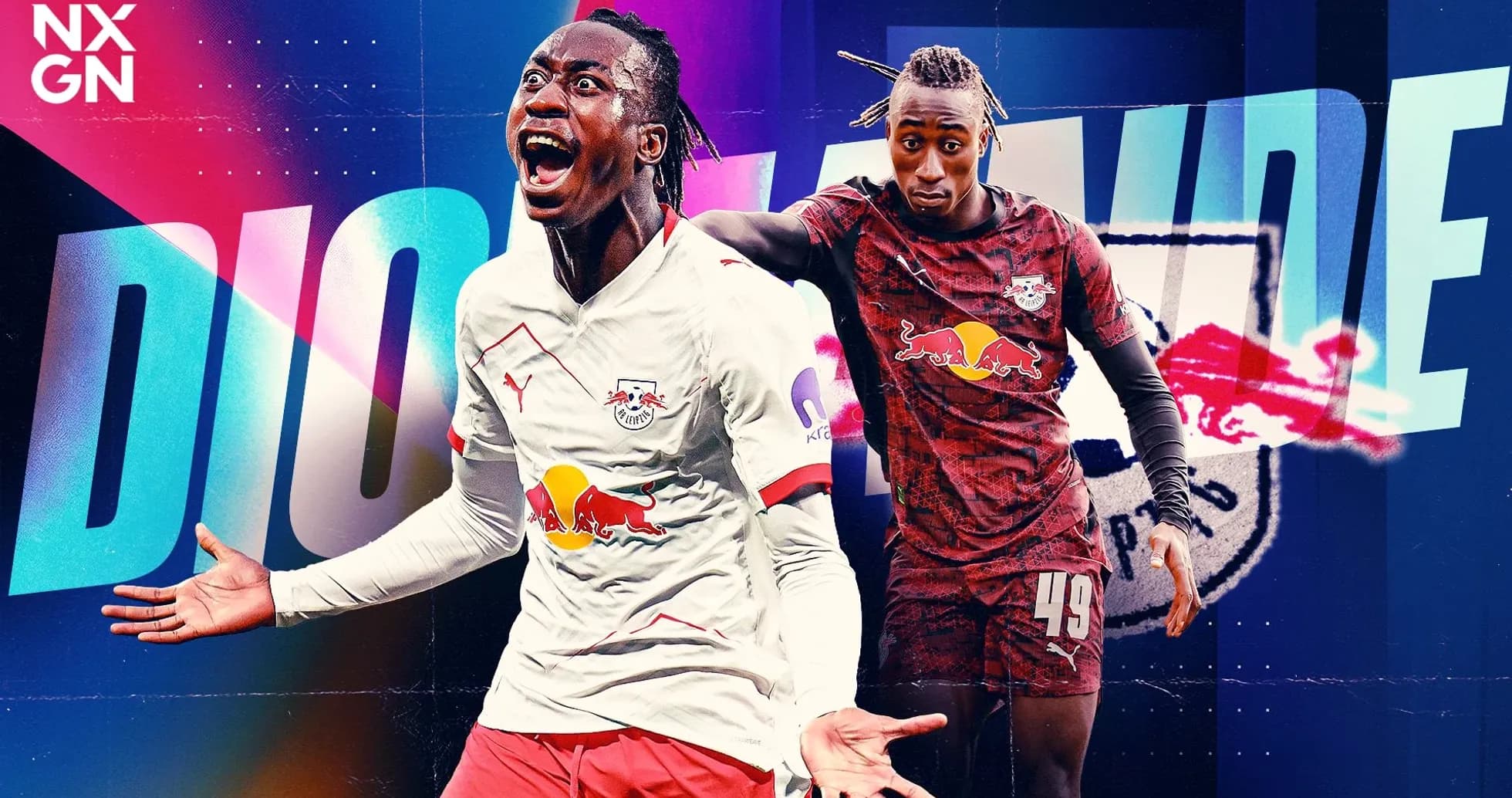 Player celebrating a goal with team logo background Player celebrating a goal with team logo background