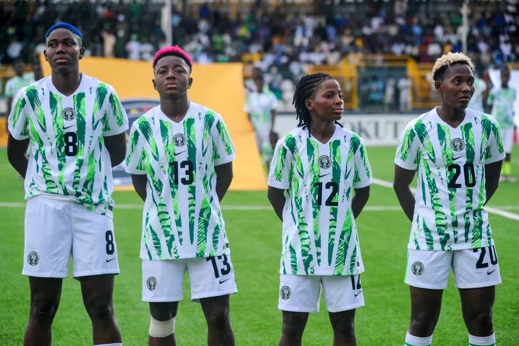 Four Nigerian players lined up before a match Four Nigerian players lined up before a match