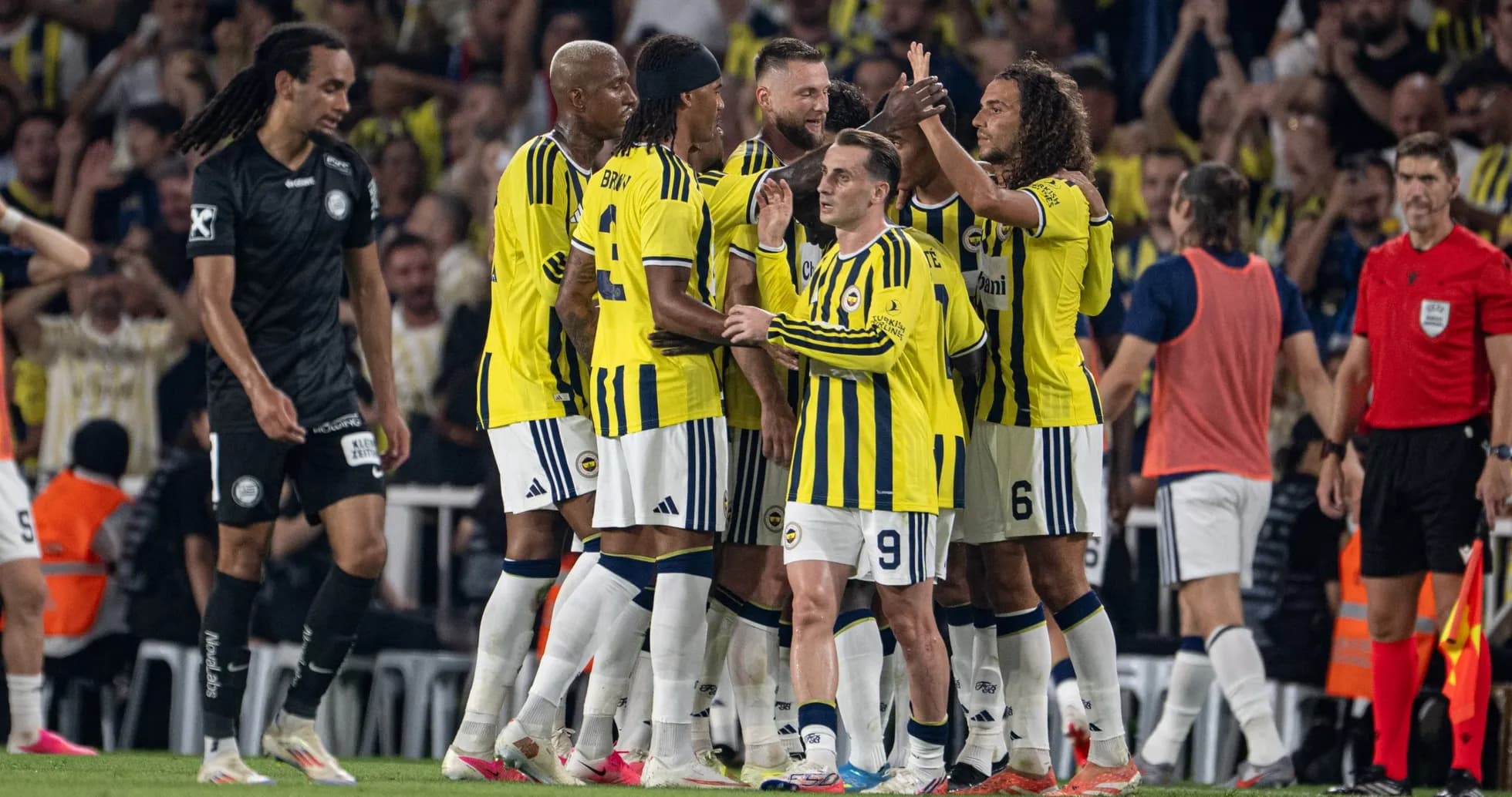 Fenerbahçe players celebrating a goal during match Fenerbahçe players celebrating a goal during match