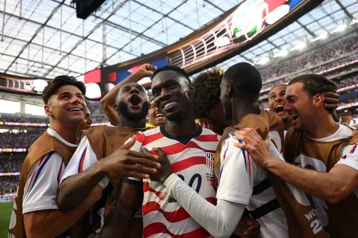 US men's soccer team celebrating a goal together US men's soccer team celebrating a goal together