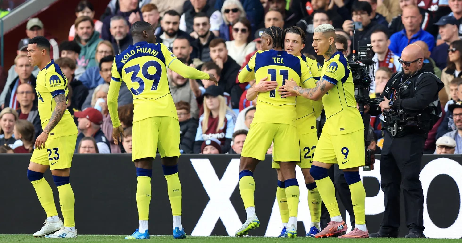 Tottenham players celebrating a goal during match Tottenham players celebrating a goal during match