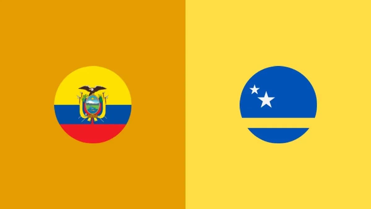 Flags of Ecuador and Curacao on colored backgrounds Flags of Ecuador and Curacao on colored backgrounds