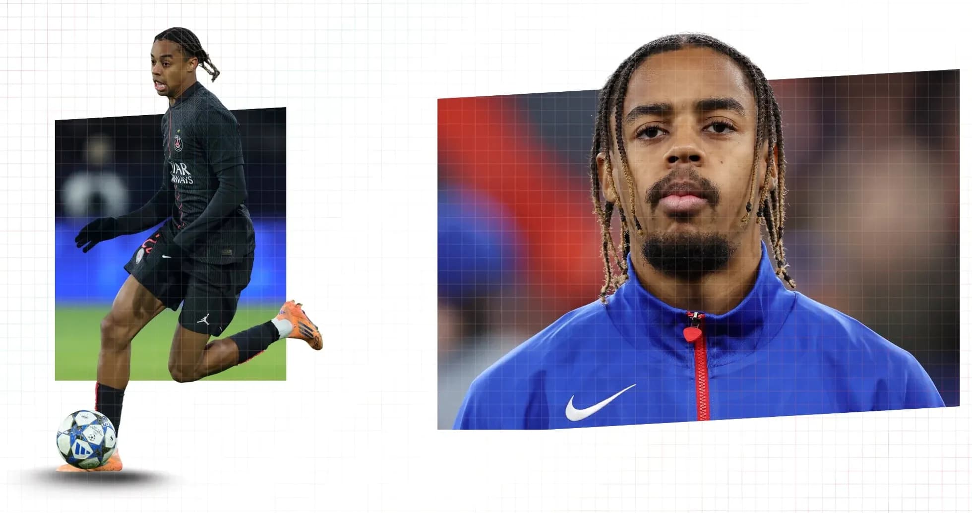 Player in action on the field and portrait Player in action on the field and portrait