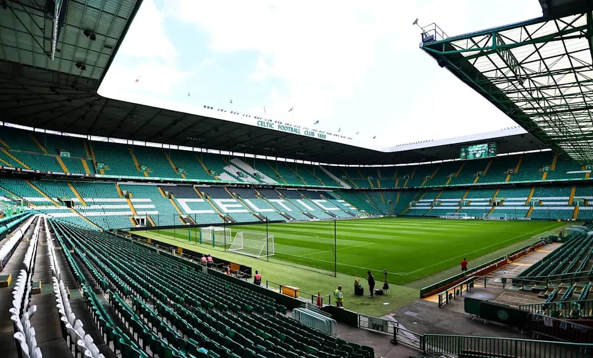 Celtic Park stadium interior with empty seats Celtic Park stadium interior with empty seats