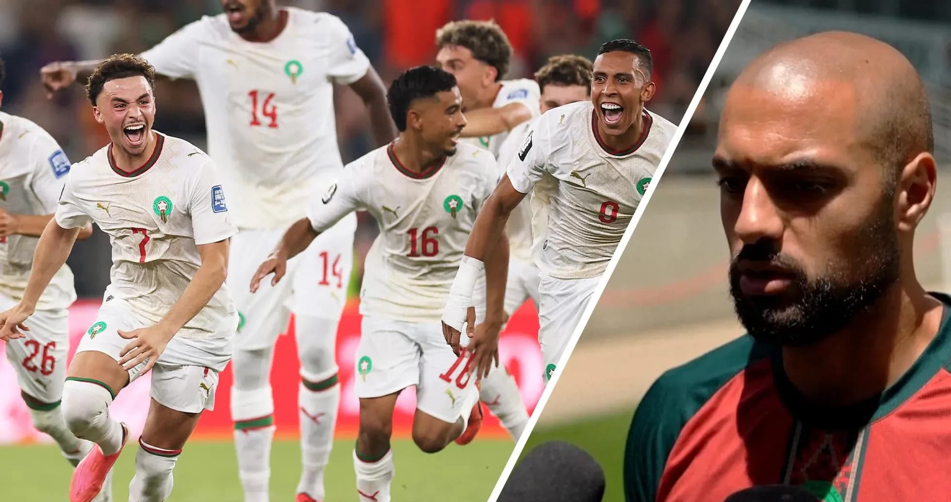 Morocco players celebrating during World Cup match Morocco players celebrating during World Cup match